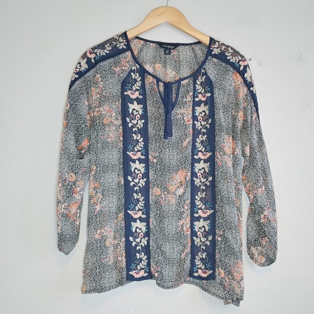 Lucky Brand Floral Embroidered Boho Festival Peasant Top Sz XS
